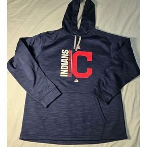 Majestic MLB Cleveland Indians Hoodie Sweatshirt Size Large‎ Navy EUC